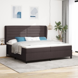 Cama con somier y colchón  Marrón Oscuro 200x200 cm Tela