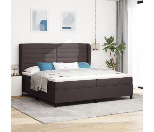 Cama con somier y colchón  Marrón Oscuro 200x200 cm Tela