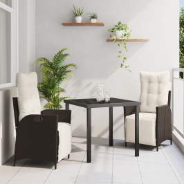 Conjunto de 3 Sillas de Comedor para Jardín Marrón de Polirratán