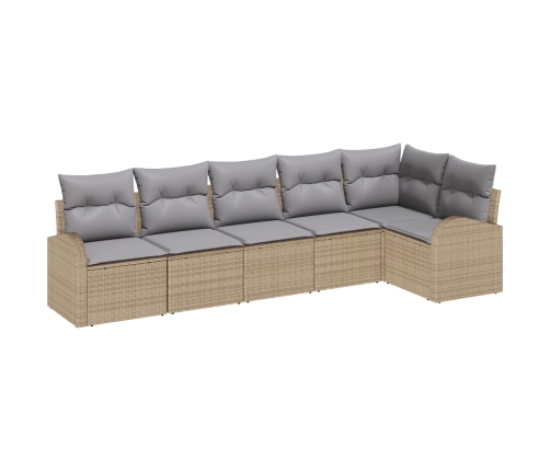 Conjunto de Sofá de Jardín de 6 Piezas con Cojines Beige de Poliratán