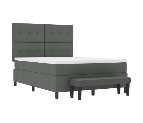 Cama con Somier  con Colchón y Banco Gris Oscuro 140x200 cm Tela