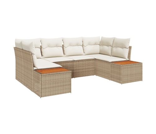 Juego de Sofá de Jardín de 6 Piezas con Cojines Beige Poli Rattan Acacia