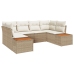 Juego de Sofá de Jardín de 6 Piezas con Cojines Beige Poli Rattan Acacia