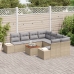 Conjunto de Sofá de Jardín de 9 Piezas con Cojines Beige Ratán Poliéster Acacia
