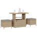 Conjunto de Jardín de Comedor de 3 Piezas con Cojines Beige de Poliratán y Acacia