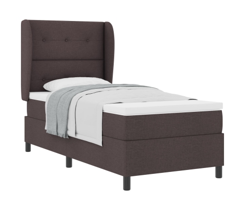 Cama Box Spring  con colchón marrón oscuro 100x200 cm de tela