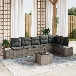 Set Sofá Jardín  6 Piezas con Cojines Ratán Poliratán Negro