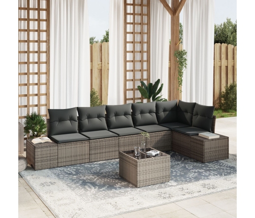 Set Sofá Jardín  6 Piezas con Cojines Ratán Poliratán Negro