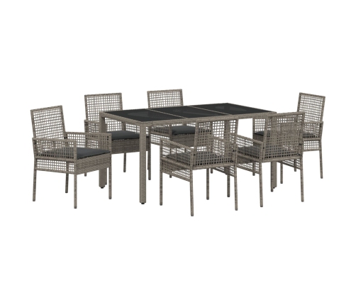 Conjunto de Comedor de Jardín de 7 Piezas con Cojines Gris de Poliratán