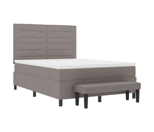 Cama con somier  con colchón & banco taupe 140x190 cm de tela