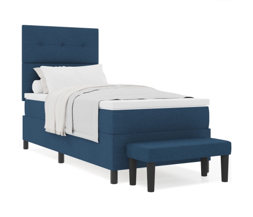 Cama Box Spring  con Colchón y Banco Azul 100x200 cm Tela