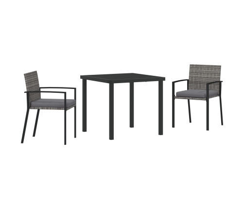 Juego de Comedor de Jardín de 3 Piezas Gris Poliratán