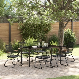 Conjunto de comedor de jardín de 7 piezas  Negro Ratán PVC