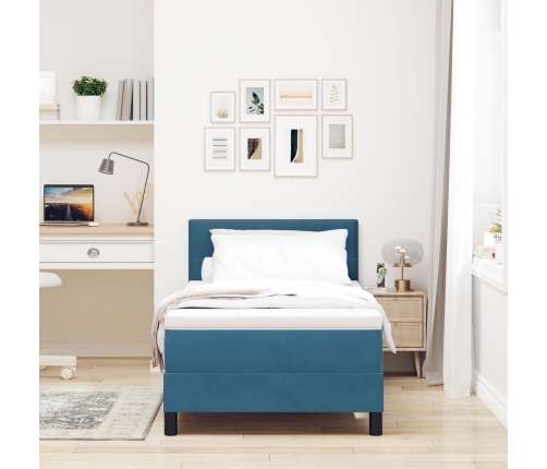 Cama con Somier  con Colchón Azul Oscuro 100x200 cm Terciopelo