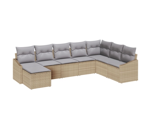 Conjunto de Comedor de Jardín de 8 Piezas con Cojines Beige de Ratán Polimérico