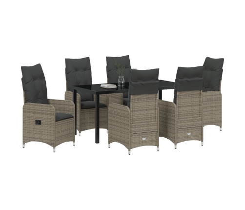 Conjunto de Comedor de Jardín de 7 Piezas con Cojines en Poliratán Gris