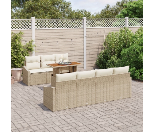 Set de Comedor de Jardín de 8 Piezas con Cojines Beige Ratán Acacia