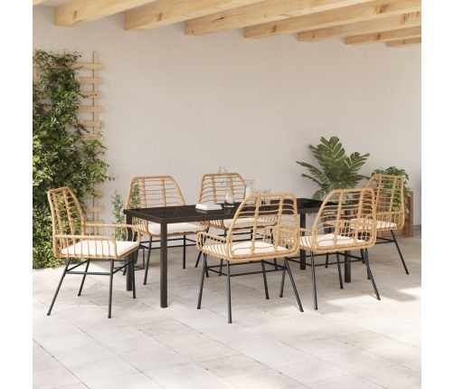 Juego de Comedor de Jardín  de 7 Piezas con Cojines Marrón Poliratán