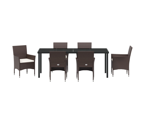 Set de Comedor de Jardín de 7 Piezas en Marrón Poliratán