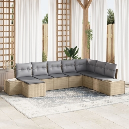 Set de Sofá de Jardín  de 8 Piezas con Cojines Beige de Ratán Polietileno