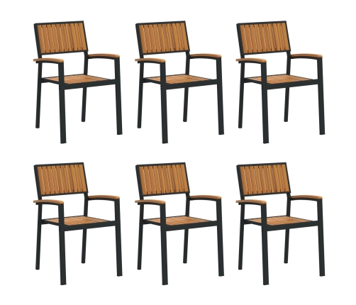Sillas de Comedor al Aire Libre  Set de 6 Negro Metal y Madera
