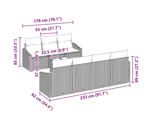 Conjunto de Sofá de Jardín de 8 Piezas con Cojines Beige Ratán Sintético