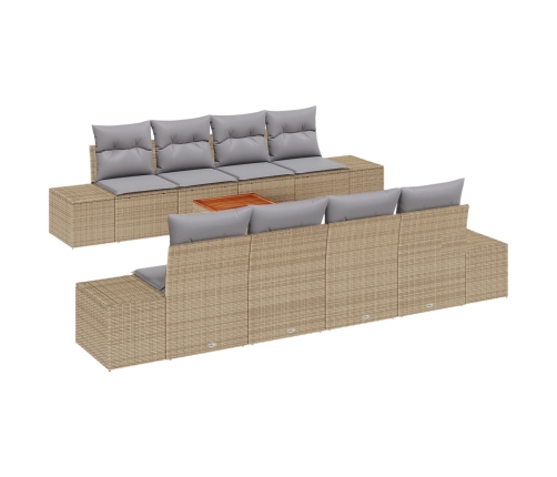 Conjunto de Sofá de Jardín de 9 Piezas con Cojines Beige Ratán Acacia