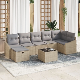 Juego de Sofá de Jardín de 8 Piezas con Cojines Beige Polirratán