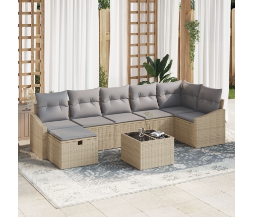 Juego de Sofá de Jardín de 8 Piezas con Cojines Beige Polirratán