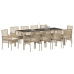 Juego de Comedor de Jardín de 11 Piezas con Cojines Beige Poliratán