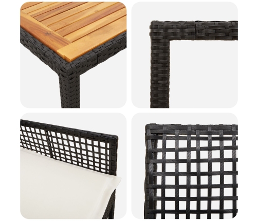 Juego de Comedor Set de 4 Negro Metal, Ratán Duradero