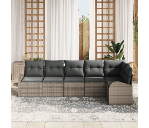 Conjunto de sofá de jardín de 6 piezas con cojines gris ratán sintético