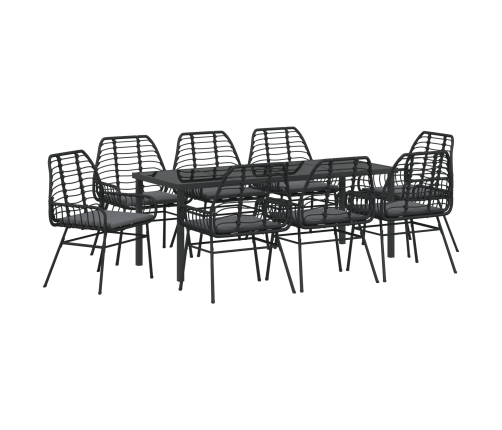 Juego de Comedor de Jardín de 9 Piezas con Cojines en Negro Poliratán