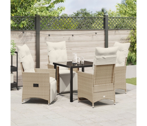 Set de Comedor de Jardín de 5 Piezas  con Cojines Beige Poliratán