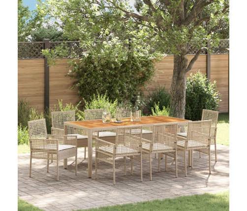 Conjunto de Comedor de Jardín  de 9 Piezas con Cojines Beige de Ratán de Polietileno
