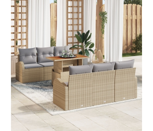 Conjunto de Comedor de Jardín de 7 Piezas con Cojines Beige de Ratán Poliéster Acacia