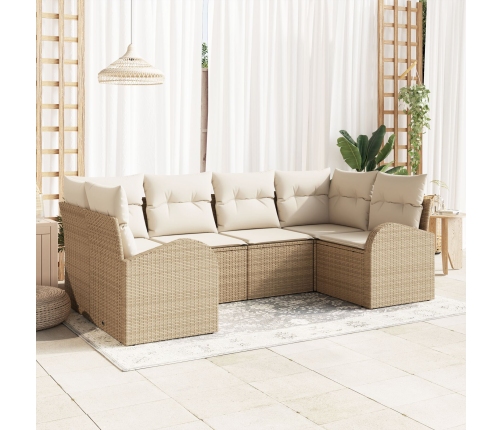 Conjunto de Sofá de Jardín de 6 Piezas con Cojines Beige Ratán Poliéster