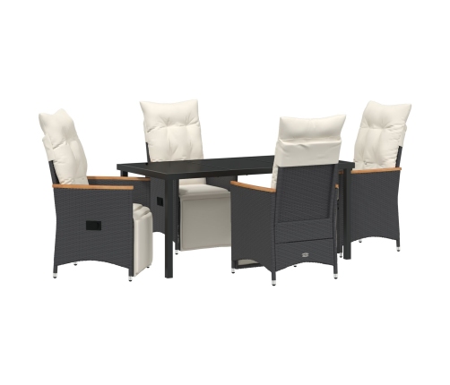Set de Comedor de Jardín de 5 Piezas  con Cojines Ratán PE Negro