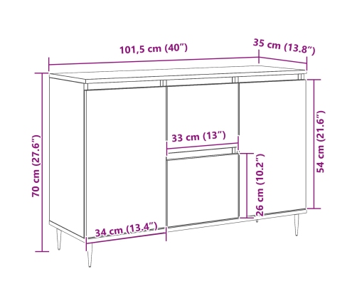Sideboard  con Puertas y Cajones Negro Roble 101,5x35x70 cm