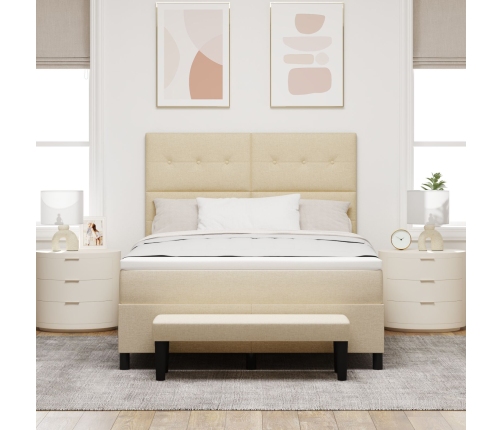 Cama Box Spring  con Colchón y Banco Crema 140x190 cm Tela