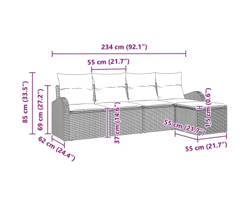 Conjunto de Sofá de Jardín de 5 Piezas con Cojines Gris