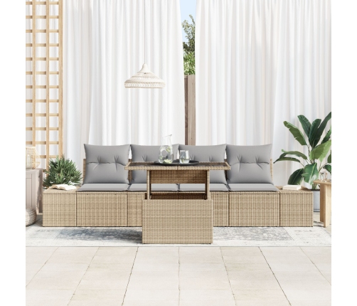 Conjunto de Sofá de Jardín de 5 Piezas con Cojines - Ratán Poliéster Beige