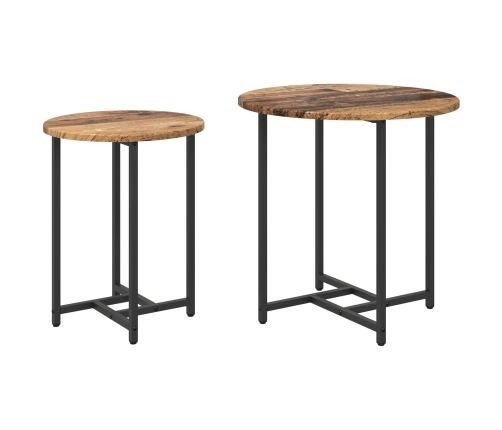 Mesa auxiliar de 2 piezas de madera antigua, madera de ingeniería y metal