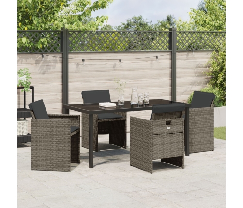Conjunto de Comedor de Jardín de 5 Piezas con Cojines Ratán Polivalente Gris