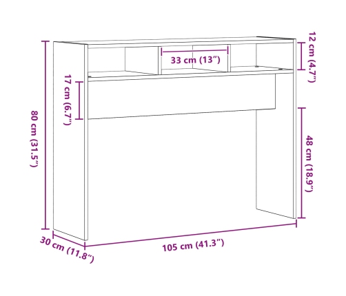 Mesa Consola  Negra de Roble 105x30x80 cm de Madera Ingenierizada