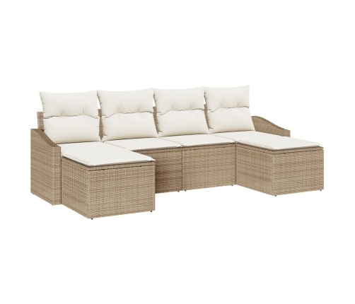 Juego de Sofá de Jardín de 6 piezas con cojines Beige Polirratán