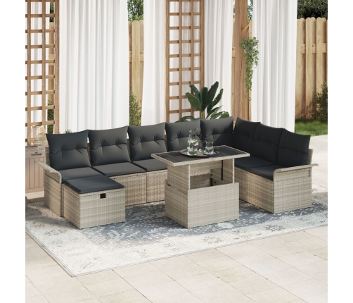 Conjunto de Sofás de Jardín  de 9 Piezas con Cojines Gris Claro de Ratán Sintético