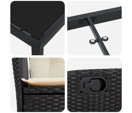 Set de Comedor de Jardín de 5 piezas con Cojines de Poliratán Negro