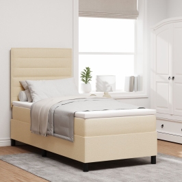 Cama con somier  con colchón crema 90x200 cm tela