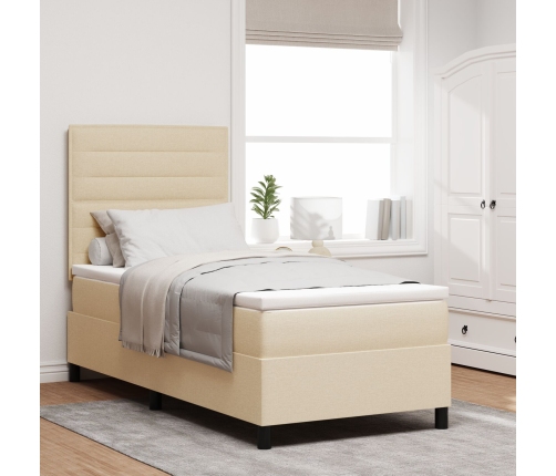 Cama con somier  con colchón crema 90x200 cm tela